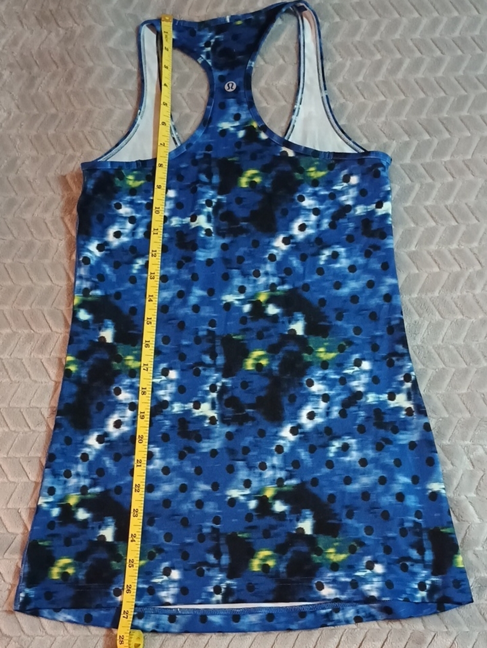 lululemon athletica Blue & Black Polka Dot Racerback Tank with Yellow Accents
